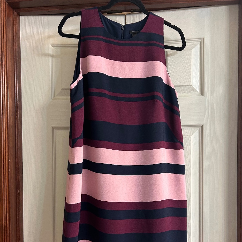 Ann Taylor Factory Sleeveless Burgundy—Multi Stripes Career Casual Dress - Picture 4 of 9